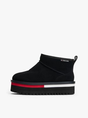 black suede platform cleat snow boots for women tommy jeans