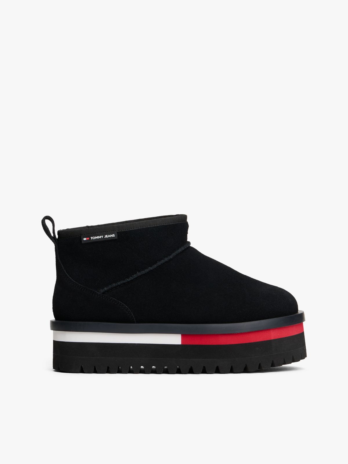 Suede Platform Cleat Warm Lined Snow Boots — Black