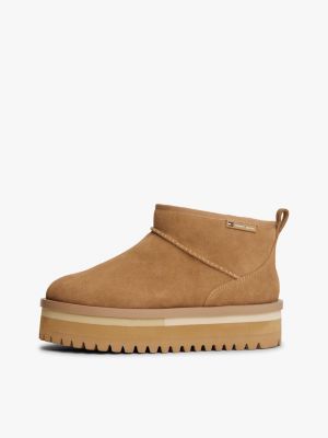 brown suede platform cleat snow boots for women tommy jeans