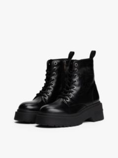 Shiny Leather Chunky Cleat Mid Boots — Black 2