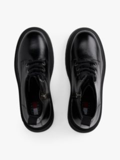 Shiny Leather Chunky Cleat Mid Boots — Black 3