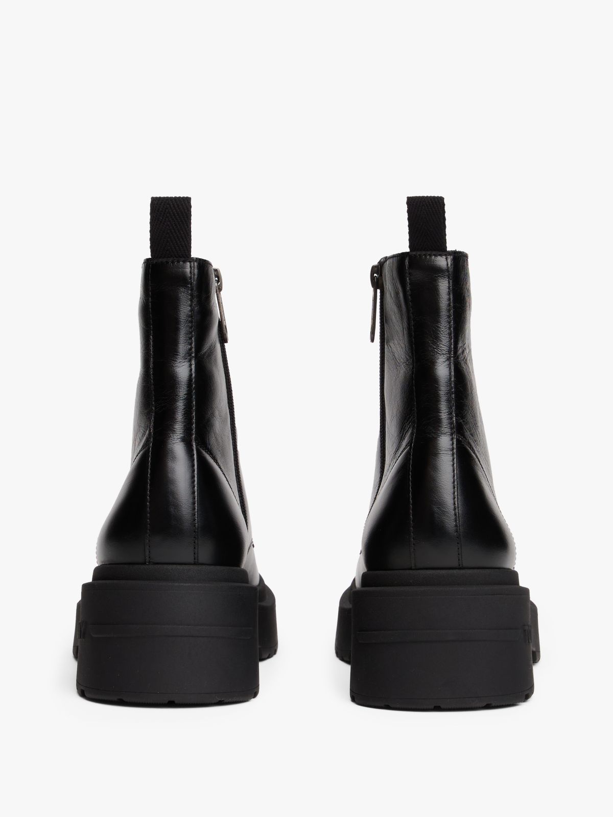 Shiny Leather Chunky Cleat Mid Boots — Black