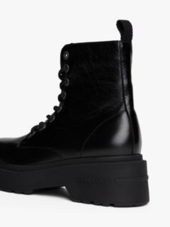 Shiny Leather Chunky Cleat Mid Boots — Black 6