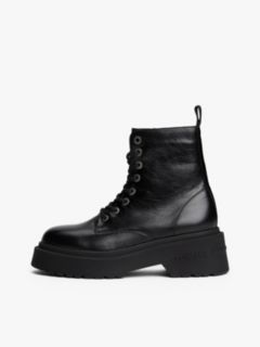 Shiny Leather Chunky Cleat Mid Boots — Black 7