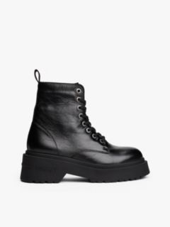 Shiny Leather Chunky Cleat Mid Boots — Black 1