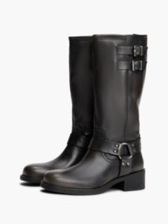 Leather Strap Buckle Biker Boots — Black 2