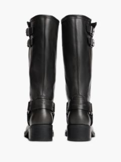 Leather Strap Buckle Biker Boots — Black 4