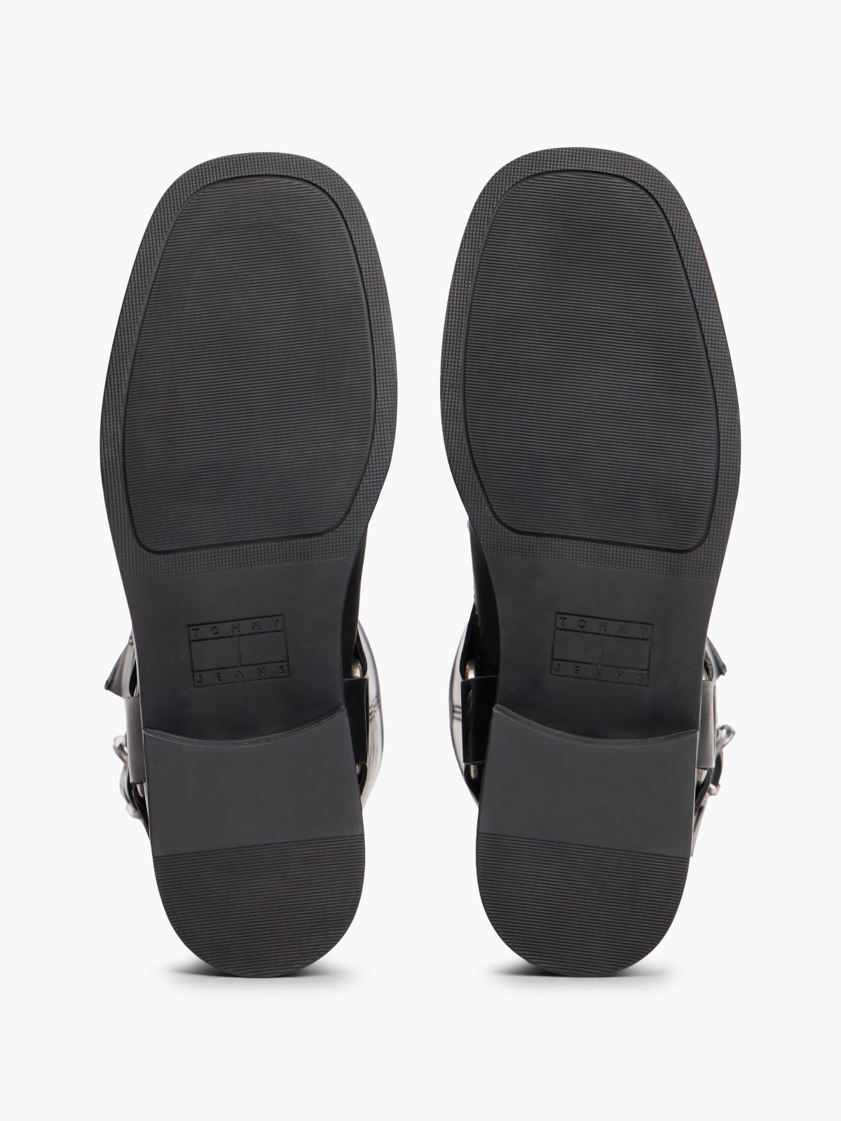 Leather Strap Buckle Biker Boots — Black