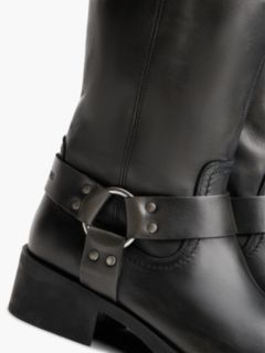 Leather Strap Buckle Biker Boots — Black 6