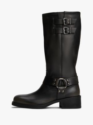 bottes de motard en cuir hauteur genou noir pour femmes tommy jeans