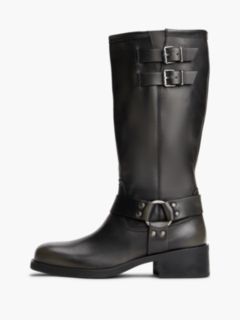 Leather Strap Buckle Biker Boots — Black 7