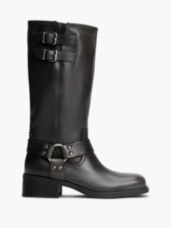 Leather Strap Buckle Biker Boots — Black 1