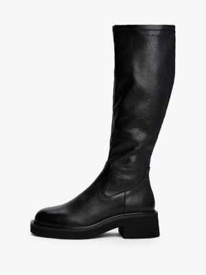 bottes hauteur genou en cuir zippées noir pour femmes tommy jeans