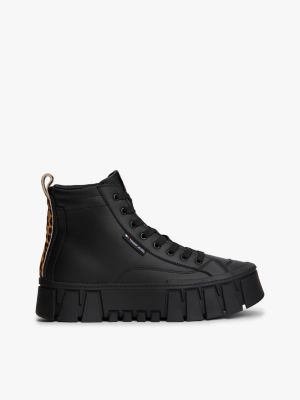 sneakers alte con suola carrarmato e pelle nero da donne tommy jeans