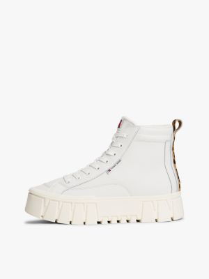 white chunky cleat platform high-top trainers with leather for women tommy jeans