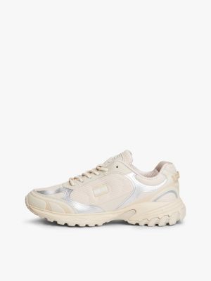 beige mixed texture cleat trainers for women tommy jeans