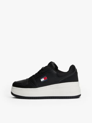black retro platform basketball trainers with leather for women tommy jeans