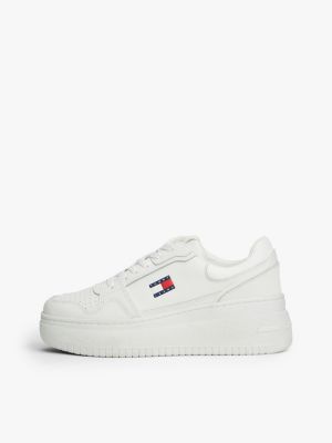 white retro platform basketball trainers with leather for women tommy jeans
