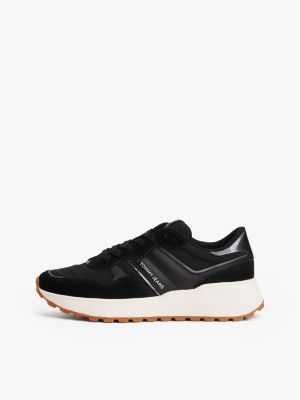 black suede mixed texture cleat trainers for women tommy jeans