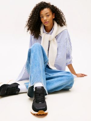 black suede mixed texture cleat trainers for women tommy jeans