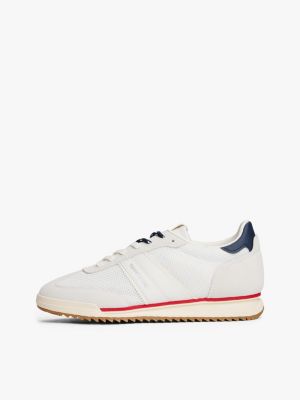 white lace-up mixed texture cleat trainers for women tommy jeans