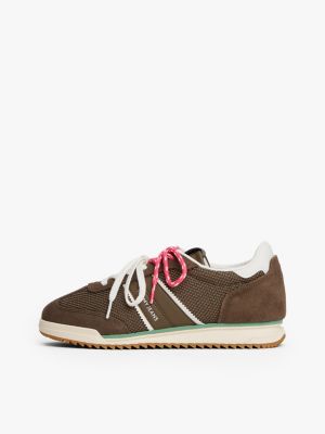 baskets multitextures à lacets et crantées marron pour femmes tommy jeans