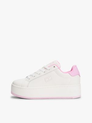 white fine cleat platform trainers with patent leather for women tommy jeans