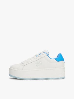 white fine cleat platform trainers with patent leather for women tommy jeans