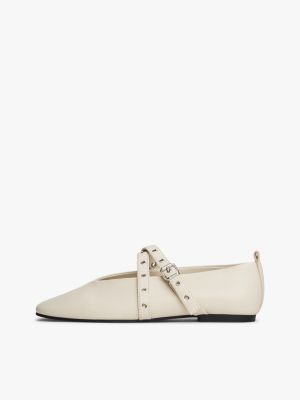 beige leather crossover strap mary janes for women tommy jeans