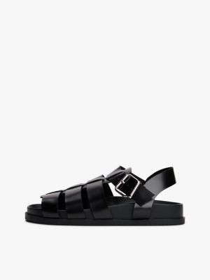 sandales fisherman en cuir verni noir pour femmes tommy jeans
