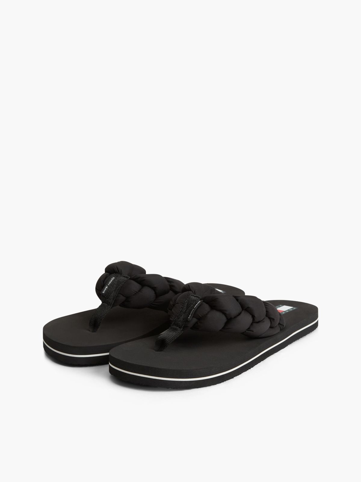 Braided Padded Strap Serrated Flip-Flops — Black