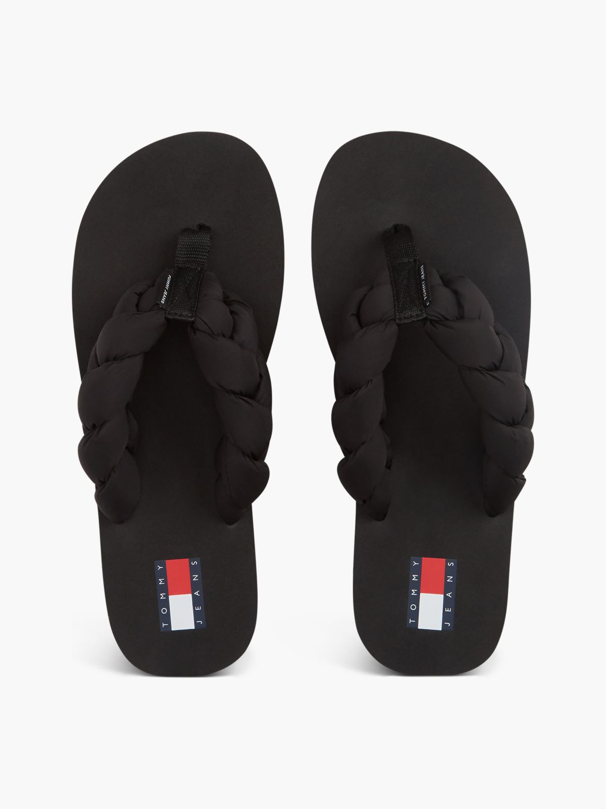 Braided Padded Strap Serrated Flip-Flops — Black