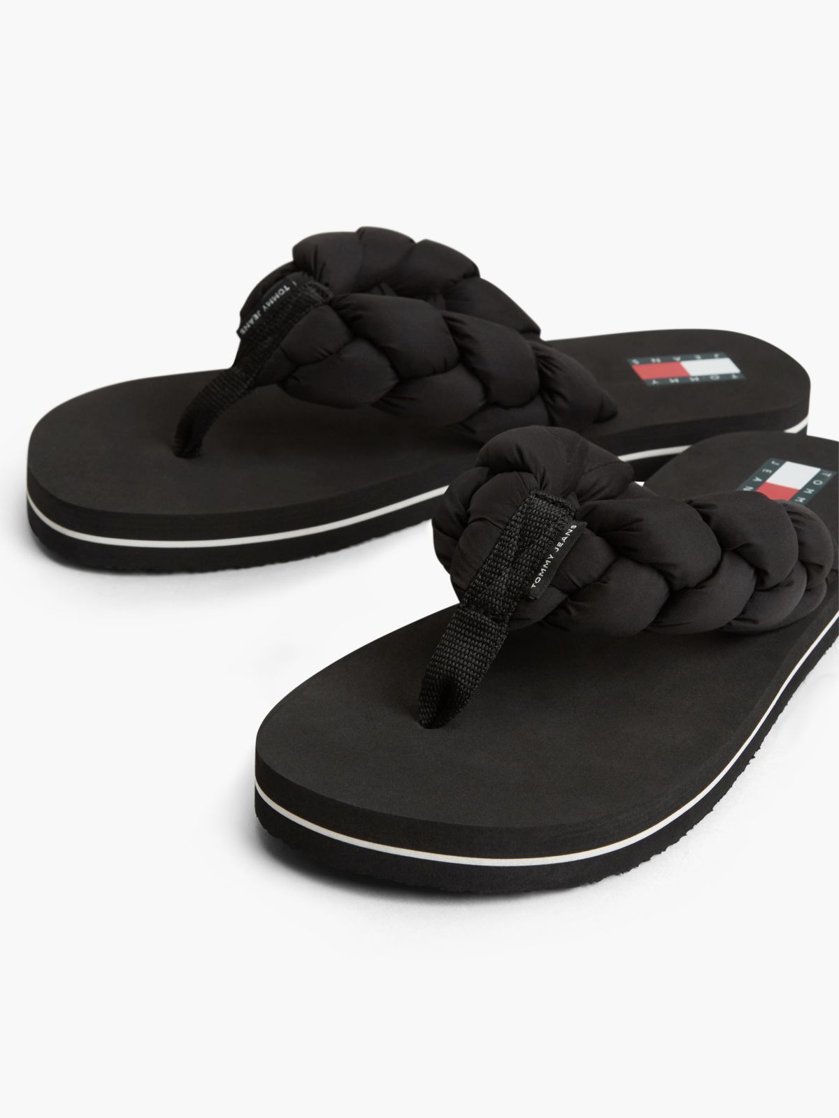 Braided Padded Strap Serrated Flip-Flops — Black