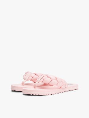 pink braided strap serrated flip-flops for women tommy jeans