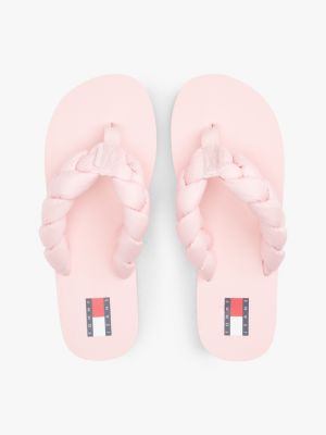 pink braided strap serrated flip-flops for women tommy jeans
