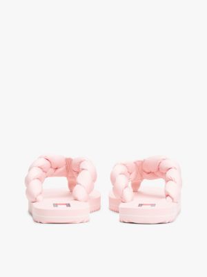 pink braided strap serrated flip-flops for women tommy jeans
