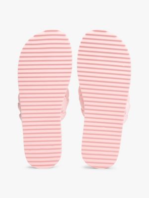 pink braided strap serrated flip-flops for women tommy jeans