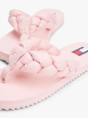 pink braided strap serrated flip-flops for women tommy jeans