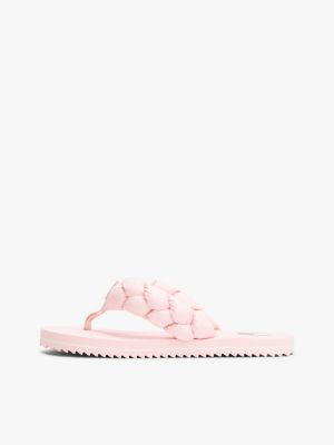 pink braided strap serrated flip-flops for women tommy jeans