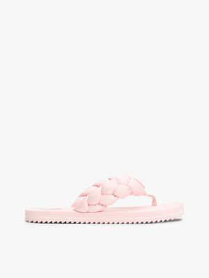 pink zehentrenner mit geflochtenem ristriemen für damen - tommy jeans