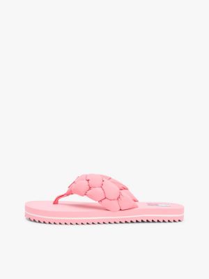 pink braided padded strap serrated flip-flops for women tommy jeans