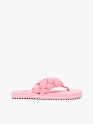 pink braided padded strap serrated flip-flops for women tommy jeans
