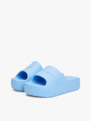 blue logo platform pool slides for women tommy jeans