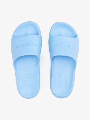 blue logo platform pool slides for women tommy jeans