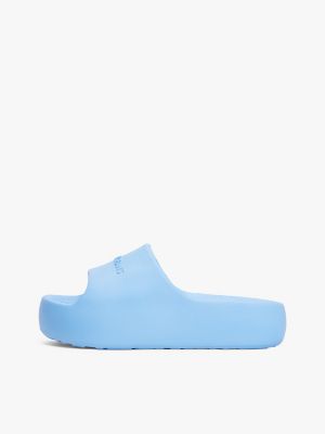 blue logo platform pool slides for women tommy jeans