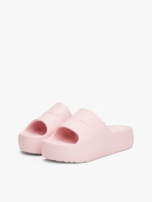 pink logo platform pool slides for women tommy jeans