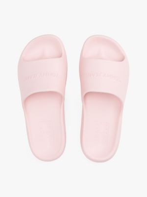 pink logo platform pool slides for women tommy jeans