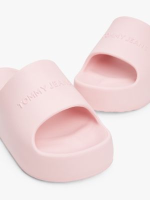 pink logo platform pool slides for women tommy jeans