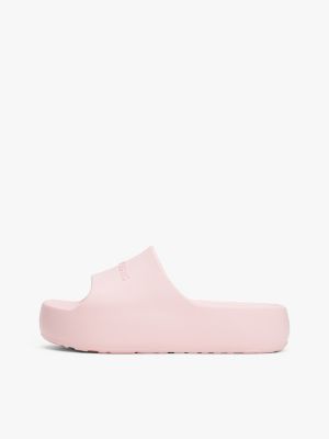 pink logo platform pool slides for women tommy jeans