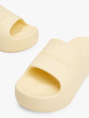 yellow logo platform pool slides for women tommy jeans